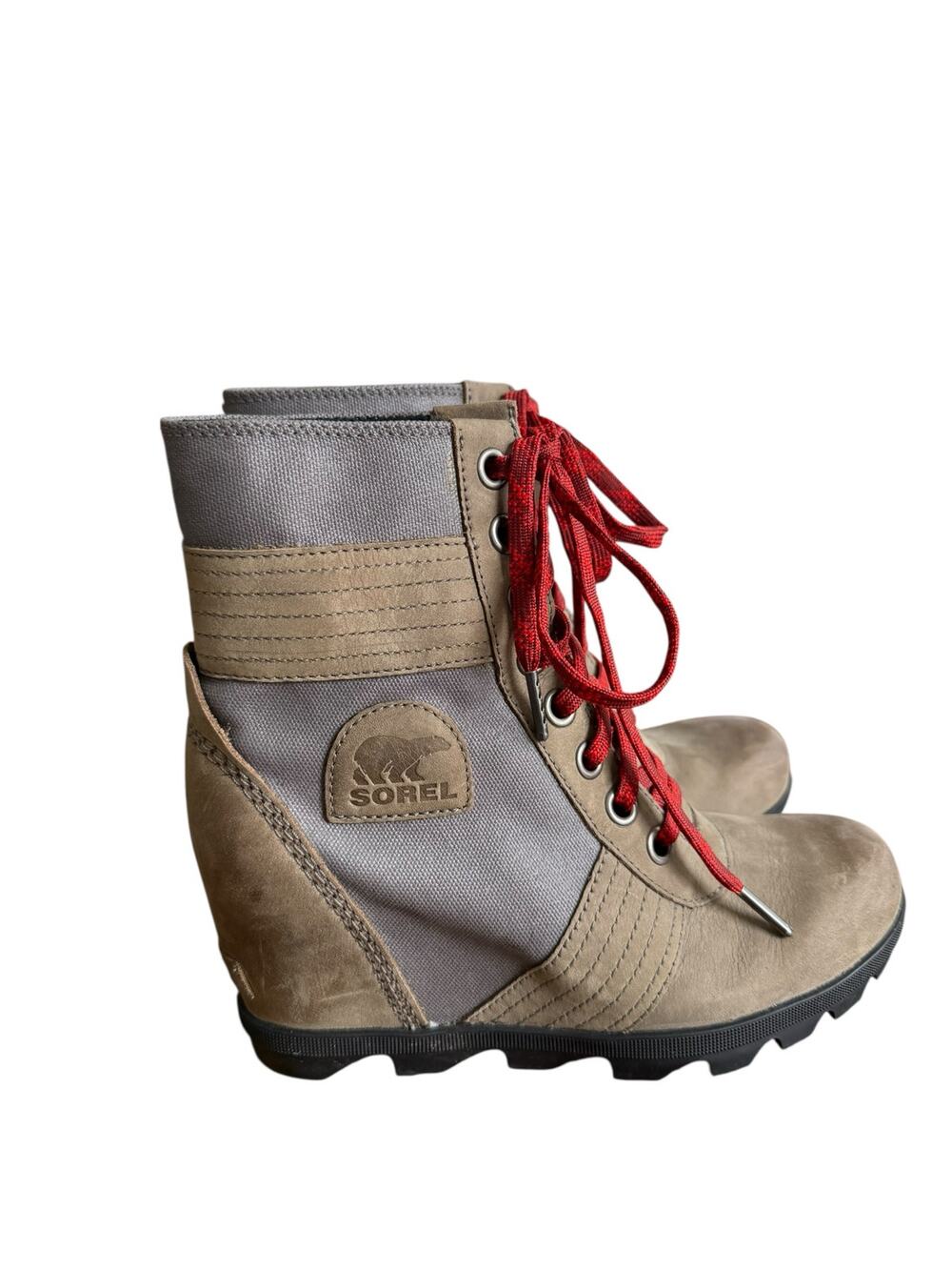 Sorel Lexie Wedge Booties Quarry Gray Lace-Up Waterproof Women’s 8.5